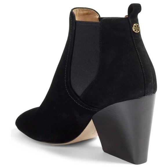 $450 TORY BURCH Gemma Open Toe Bootie BLOCK BLACK SUEDE 6 (SE14) - Picture 2 of 8
